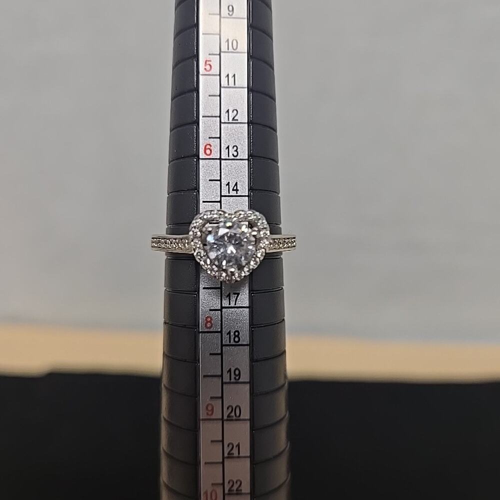 18K RGP (Rolled Gold Plated) White Gold Womens Heart Shaped Halo Ring CZ Size 7